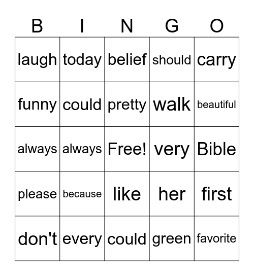 High-Frequency Bingo Card
