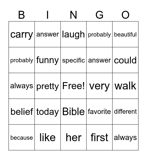 Untitled Bingo Card