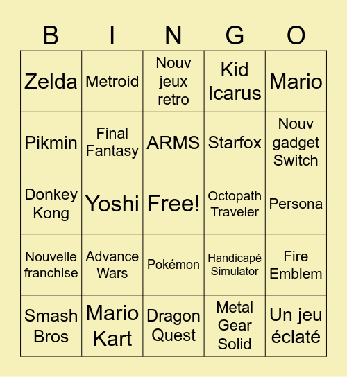 Bingo Nintendo Direct Bingo Card
