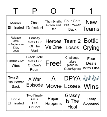 TPOT 20 Bingo Card Bingo Card