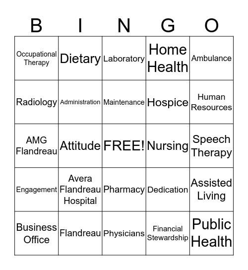 Happy Hospital Week Bingo Card