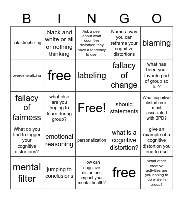 Cognitive distortions emotional reasoning Bingo Card