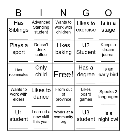 SWSA Bingo Card