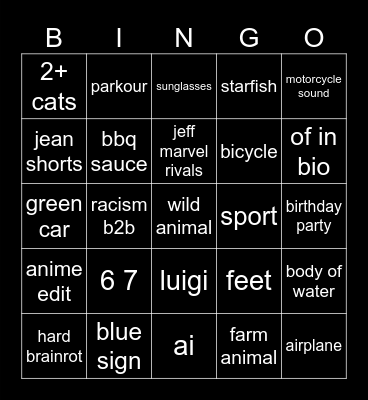 IG Reels Brainrot Bingo Card