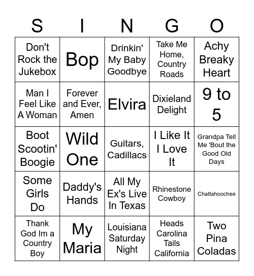 Country Hits Bingo Card