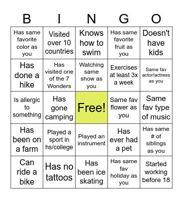 Team Bingo Card