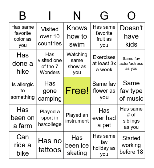 Team Bingo Card