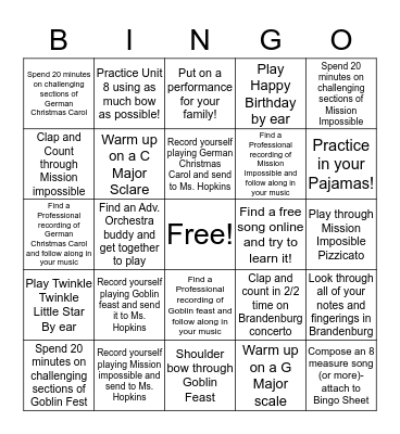 Advanced Orchestra  Bingo Card