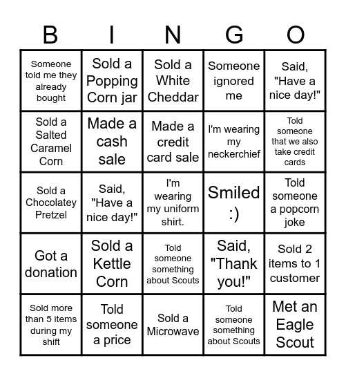 Storefront Bingo Card