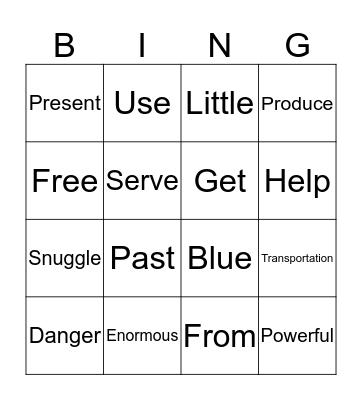 Sight Wods Bingo Card