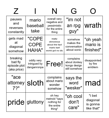 zay nintendo direct Bingo Card