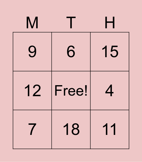 PRINCIPLES OF COUNTING Bingo Card