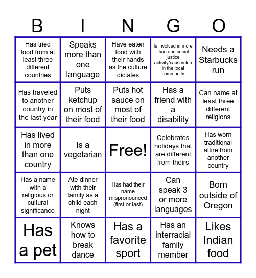 Oakdale Diversty Bingo Card