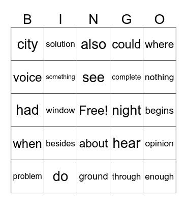 Untitled Bingo Card