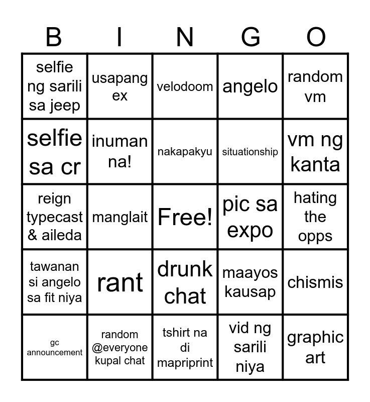 ANO SESEND NI KENS SA GC Bingo Card