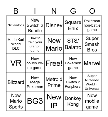 Nintendo direct Bingo Card