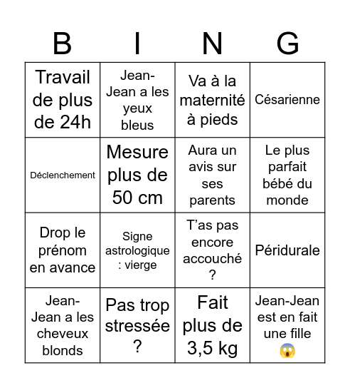 Bingo Jean-Jean Bingo Card