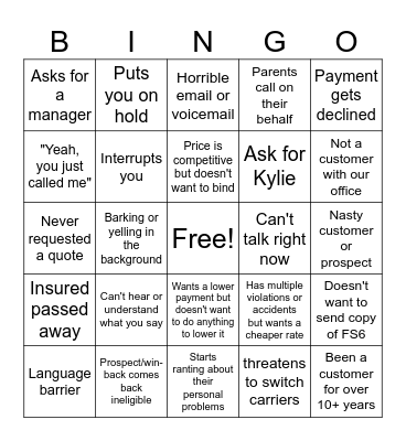 State Farm Bingo Card