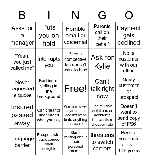 State Farm Bingo Card