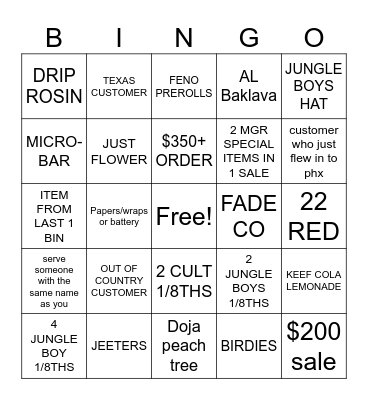 BUDTENDER BINGO Card