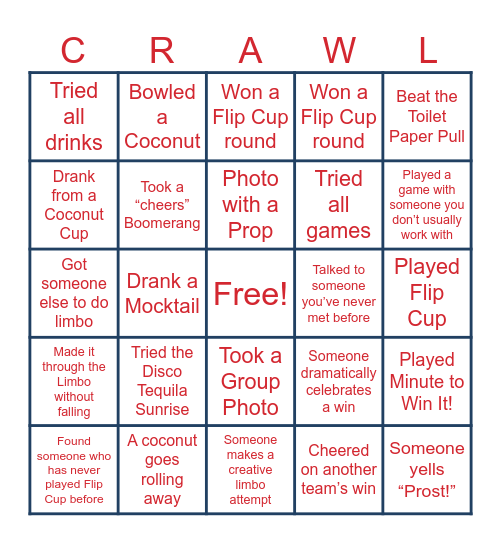 Social Crawl Bingo Card