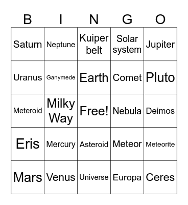 Astronomy: Unit Two Bingo Card