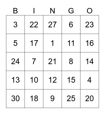 Los números I Bingo Card