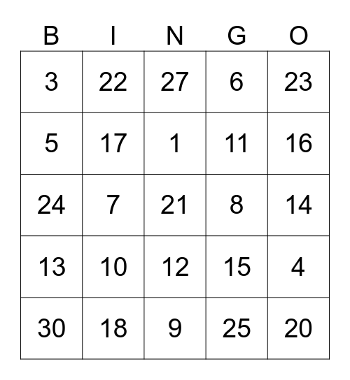 Los números I Bingo Card