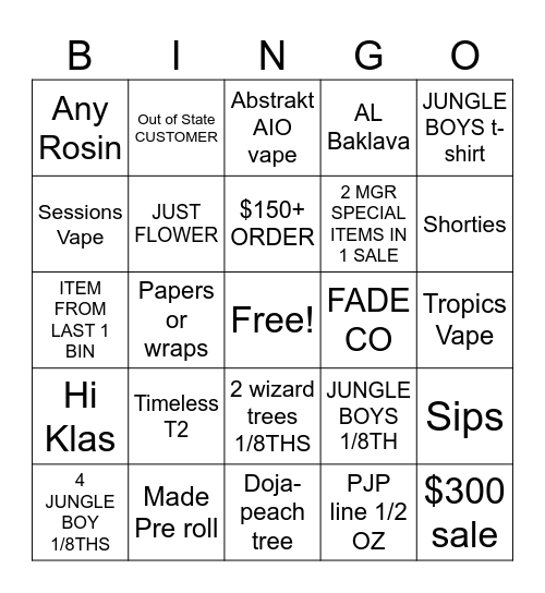 BUDTENDER BINGO Card