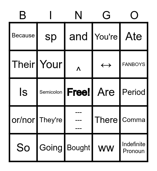 English 9 Grammar BINGO Review Bingo Card