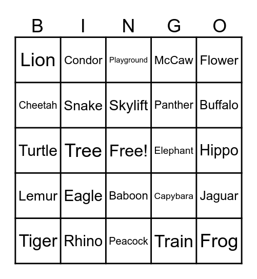 Montgomery Zoo Bingo Card