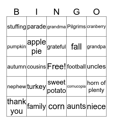 Thanksgiving Bingo Card