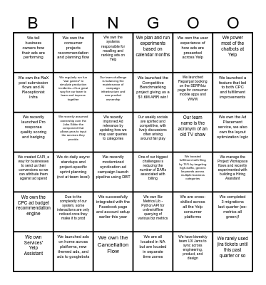 Ads, Local, MLoc & Services Team Bingo Card