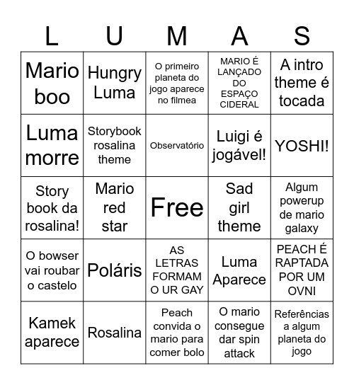 MARIO GALAXY MOVIE BINGO Card