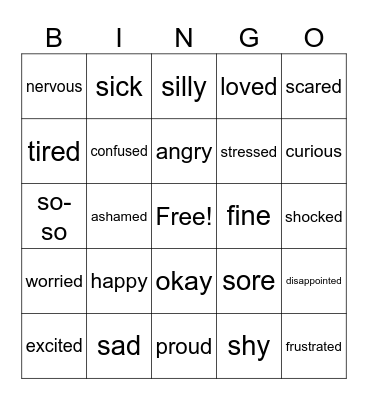 Emotions Bingo Card