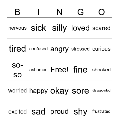 Emotions Bingo Card