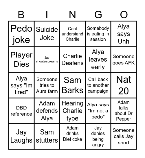 Bet with Jay Bingo Card