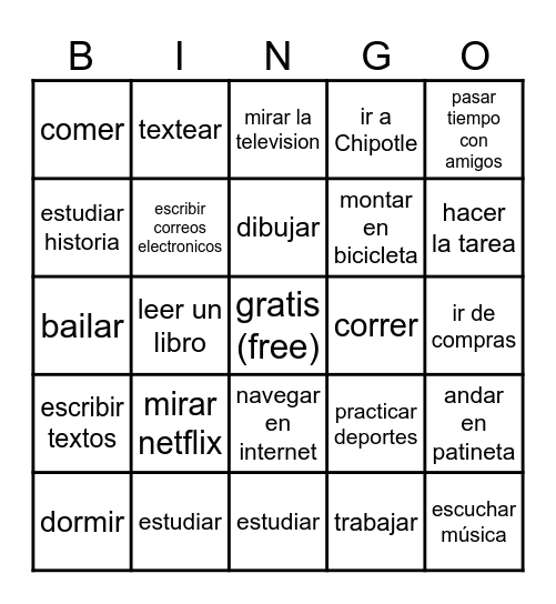 Actividades Bingo Card