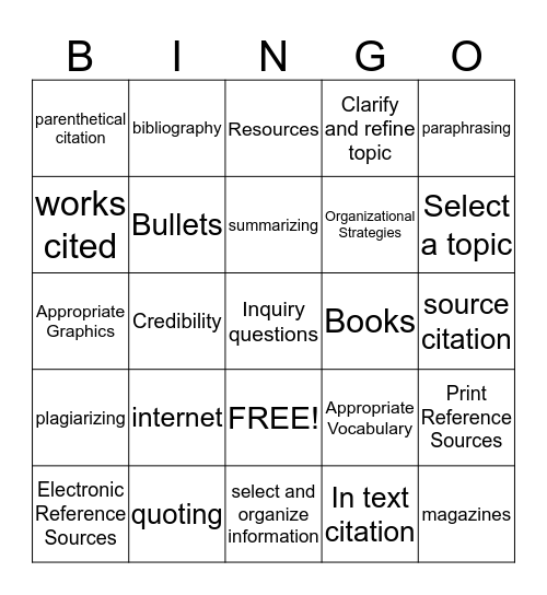 Untitled Bingo Card