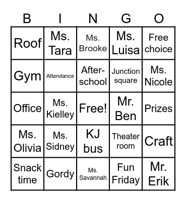 Kids Junction Bingo Card
