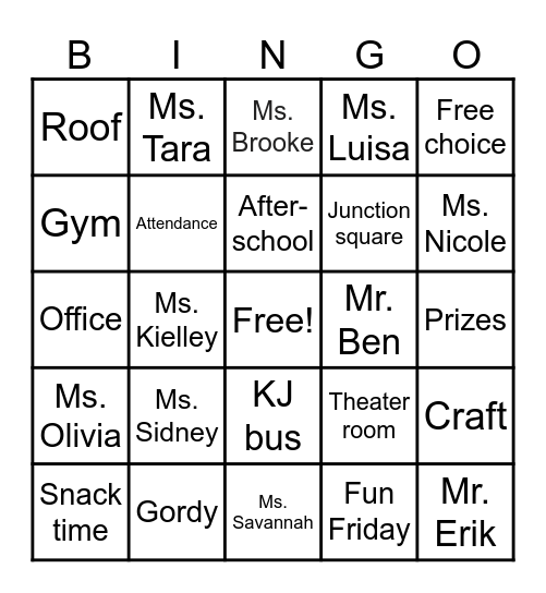 Kids Junction Bingo Card