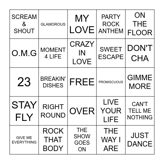 2000's CLUB MIX Bingo Card