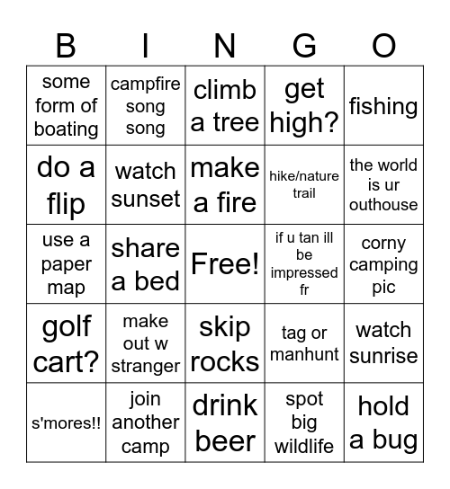 camping Bingo Card