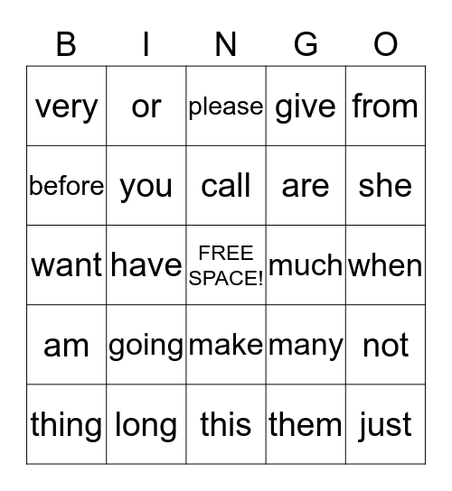 Sight Word Bingo- Week 11 Bingo Card