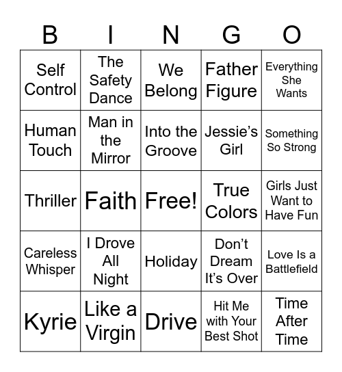 (G) 80'S MUSIC BINGO ROUND 1 Bingo Card