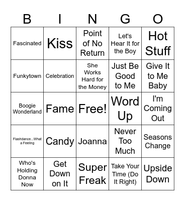 (G) 80'S MUSIC BINGO ROUND 3 Bingo Card