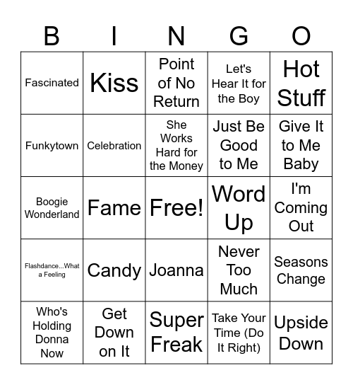 80'S MUSIC BINGO ROUND 3 Bingo Card