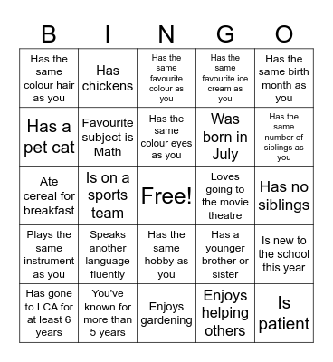 Untitled Bingo Card