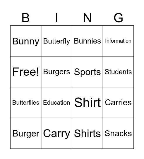 Spelling Bingo Card