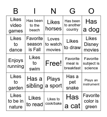 Get to Know You! Bingo Card